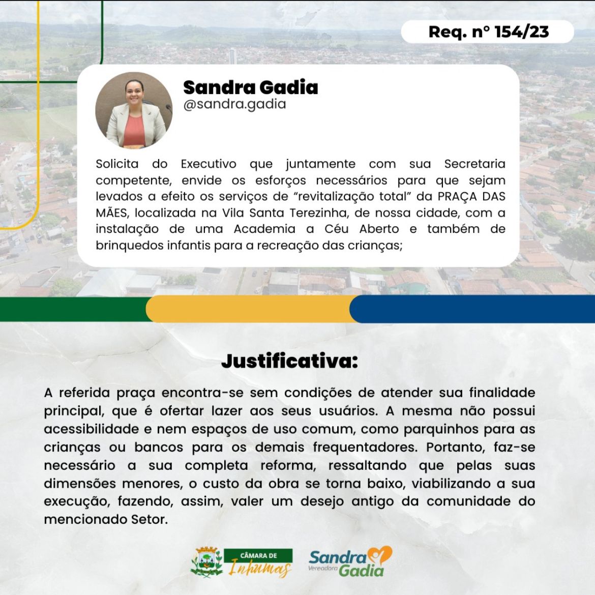 Vereadora Sandra Gadia solicita ao Prefeito Dr. João "revitalização total" da PRAÇA DAS MÃES